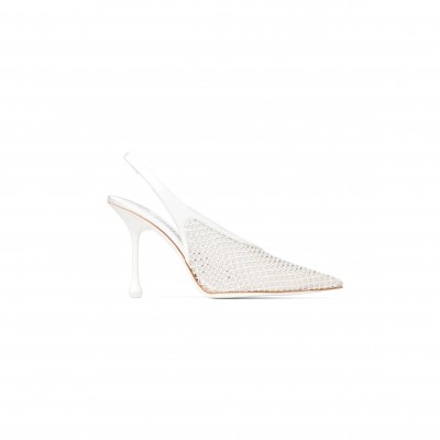 JIMMY CHOO ISA 95 WHITE CRYSTAL MESH SATIN PUMPS ISA95QHS